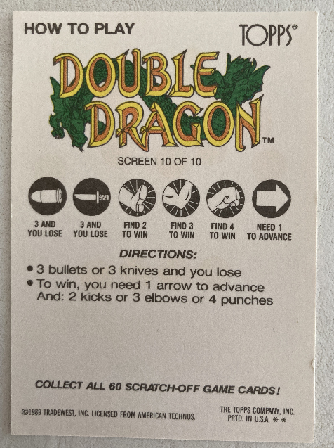 Double Dragon Tradewest trading card, back