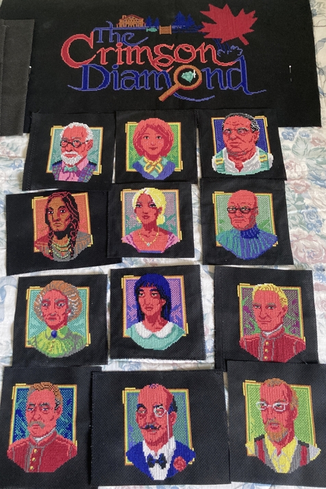 The Crimson Diamond speech portraits cross-stitched and rearranged