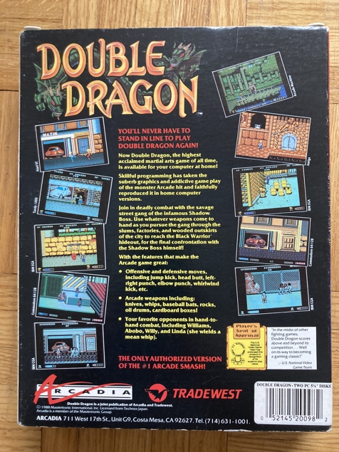Double Dragon DOS PC Big box, back