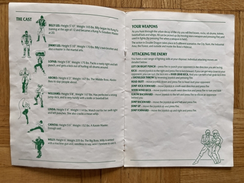 Double Dragon DOS PC Big box, manual interior