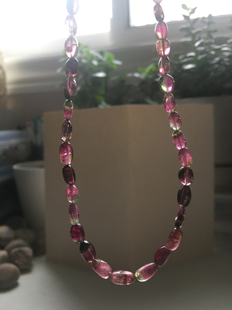 watermleon tourmaline beads in light