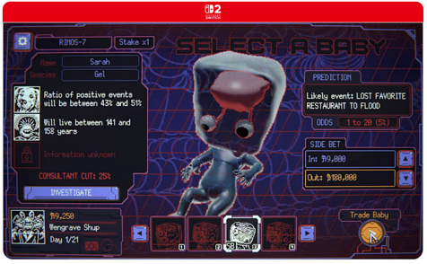 Space Warlord Baby Trading Simulator screenshot from the Nintendo Store
