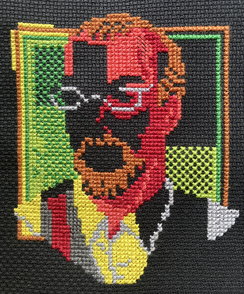 Corvus cross-stitch work in progress