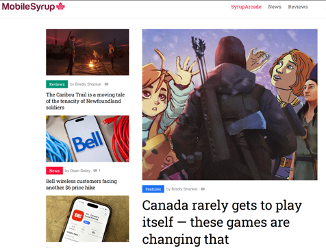 Mobile Syrup article about game devs making games set in Canada