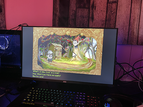 My tiny Over the Garden Wall fan game, set up at Requiem Cafe