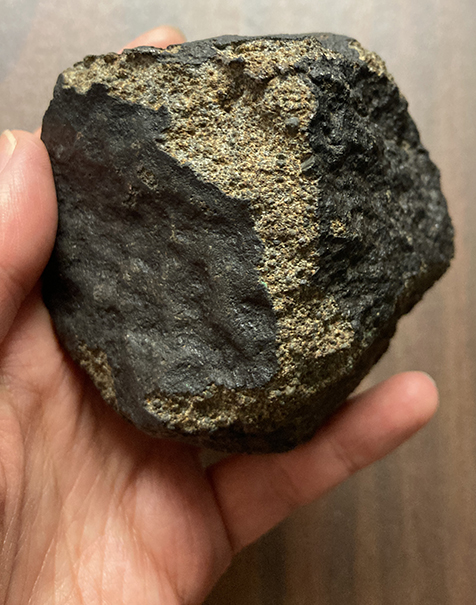 meteorite with its fusion crust showing